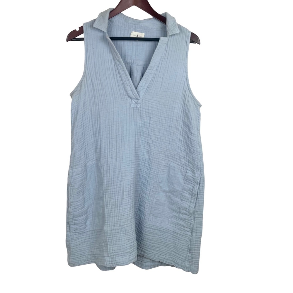 Womens Dress Sz L %100 Cotton Gauze Tunic Sleeveless Minimalist Lightweight Boho